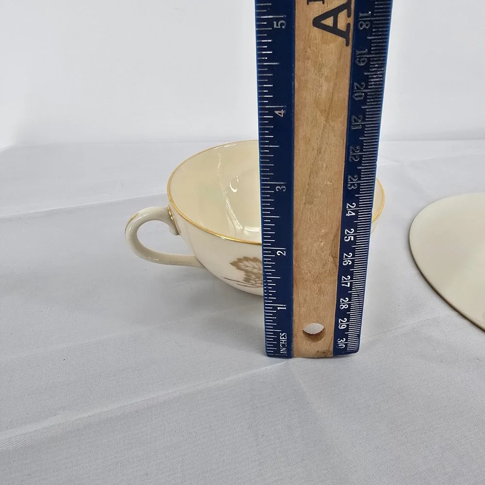 Lenox Celeste‎ T-426 Tea Cup and Saucer Set of 6 Ivory Gold Leaf Bone China USA